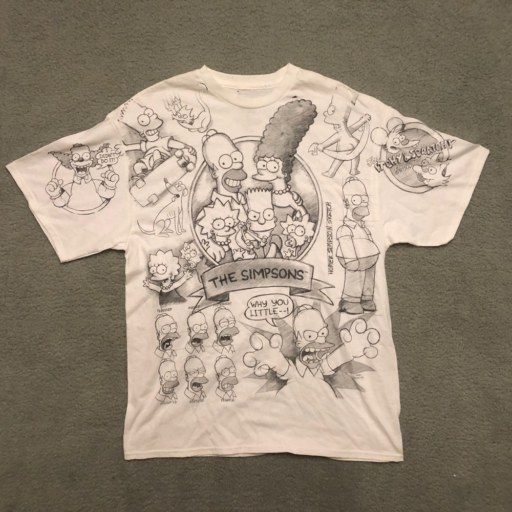 Liquid Blue The Simpsons Sketch Graphic T-Shirt White XL Homer Bart AOP